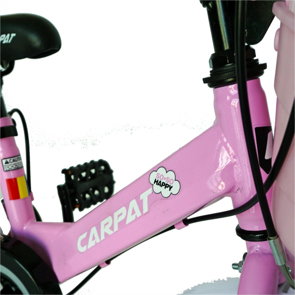 Bicicleta Carpat C1202C 12 V-Brake cu cosulet si roti ajutatoare 2-4 ani rozalb marca CARPAT cu comanda online