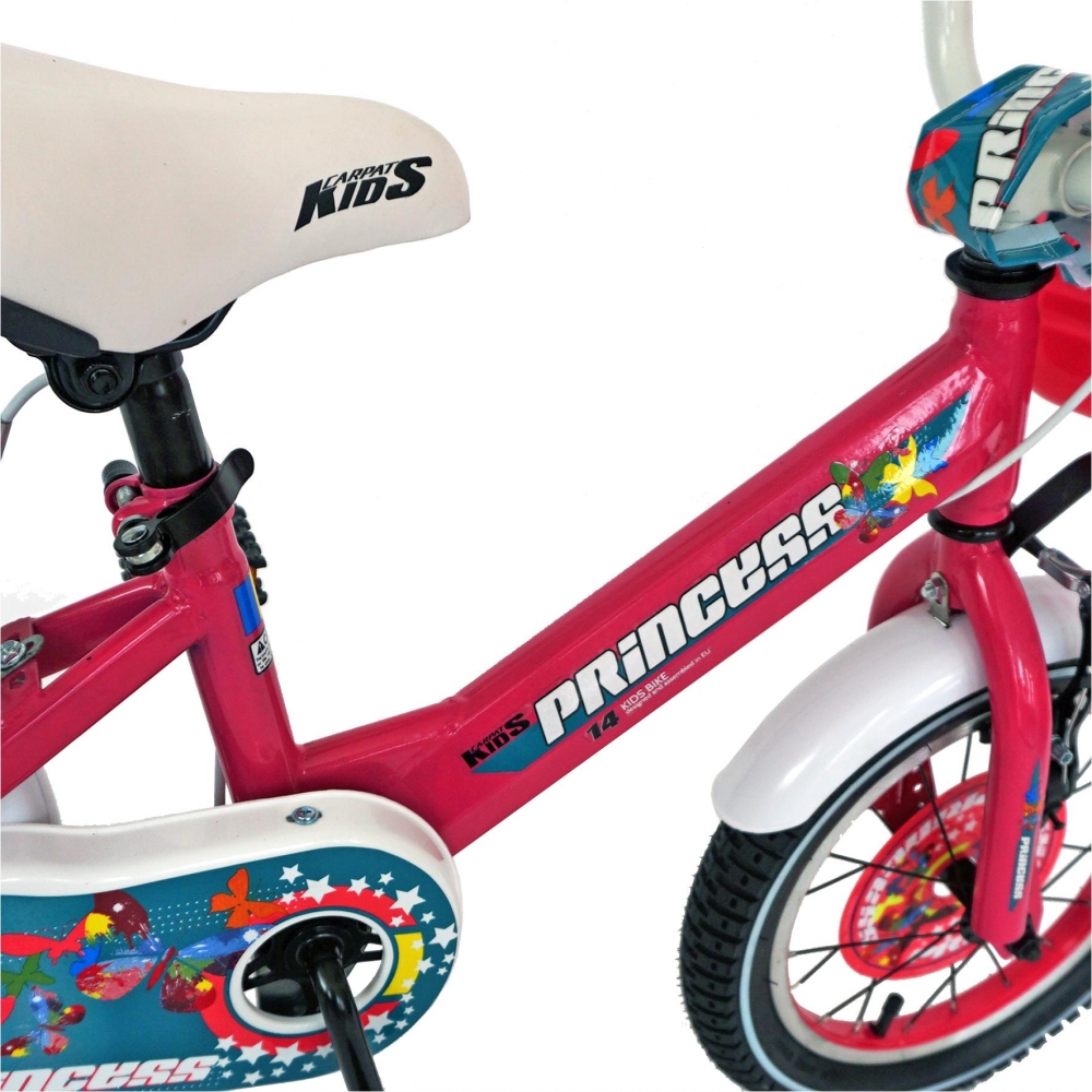 Bicicleta Carpat Princess C1408C 14 V-Brake cu cosulet si roti ajutatoare 3-5 ani fucsiaverde marca CARPAT cu comanda online