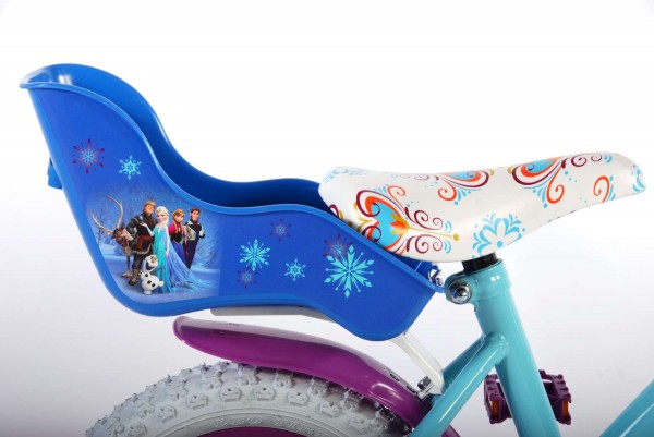 Bicicleta Volare pentru fete 12 inch cu scaun pentru papusi roti ajutatoare si cosulet Frozen marca Volare cu comanda online