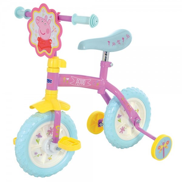 Bicicleta copii Peppa Pig 10 inch 2 in 1 cu si fara pedale si roti ajutatoare marca MVS cu comanda online