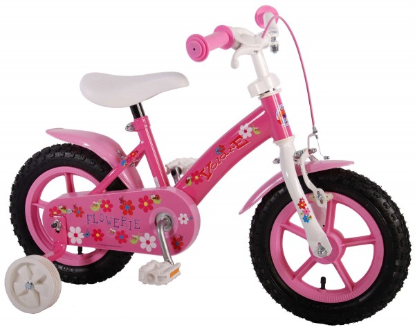 Bicicleta fete 12 inch Volare Flowerie cu roti ajutatoare si cosulet roz marca Volare cu comanda online