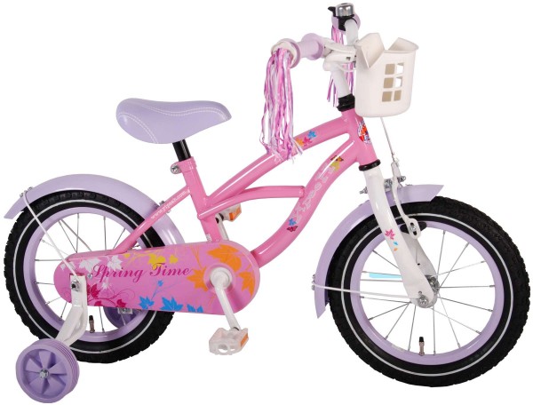 Bicicleta fete 14 inch Volare Bike Spring Time cu roti ajutatoare pompoane la ghidon si cosulet marca Volare cu comanda online