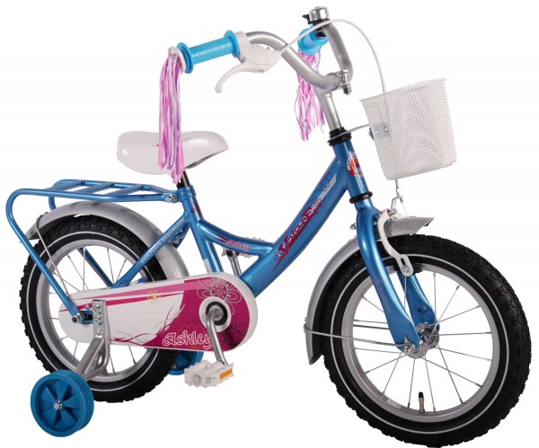 Bicicleta fetite 14 inch Volare Bike cu roti ajutatoare cosulet portbagaj metal si pompoane la ghidon marca Volare cu comanda online