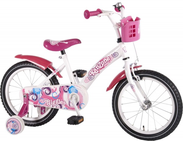 Bicicleta fetite 16 inch Volare cu roti ajutatoare si cosulet roz Kanzone Giggles marca Volare cu comanda online