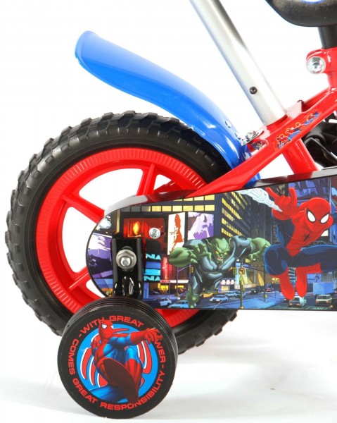 Bicicleta pentru baieti 10 inch cu maner si roti ajutatoare Spiderman marca Volare cu comanda online