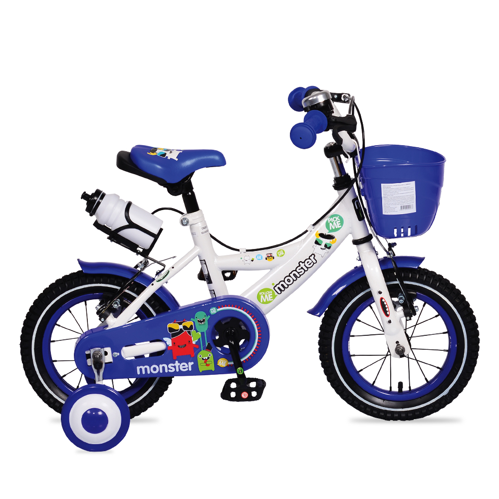 Bicicleta pentru baieti cu roti ajutatoare si cosulet 12 inch Little Monster Blue marca MONI cu comanda online