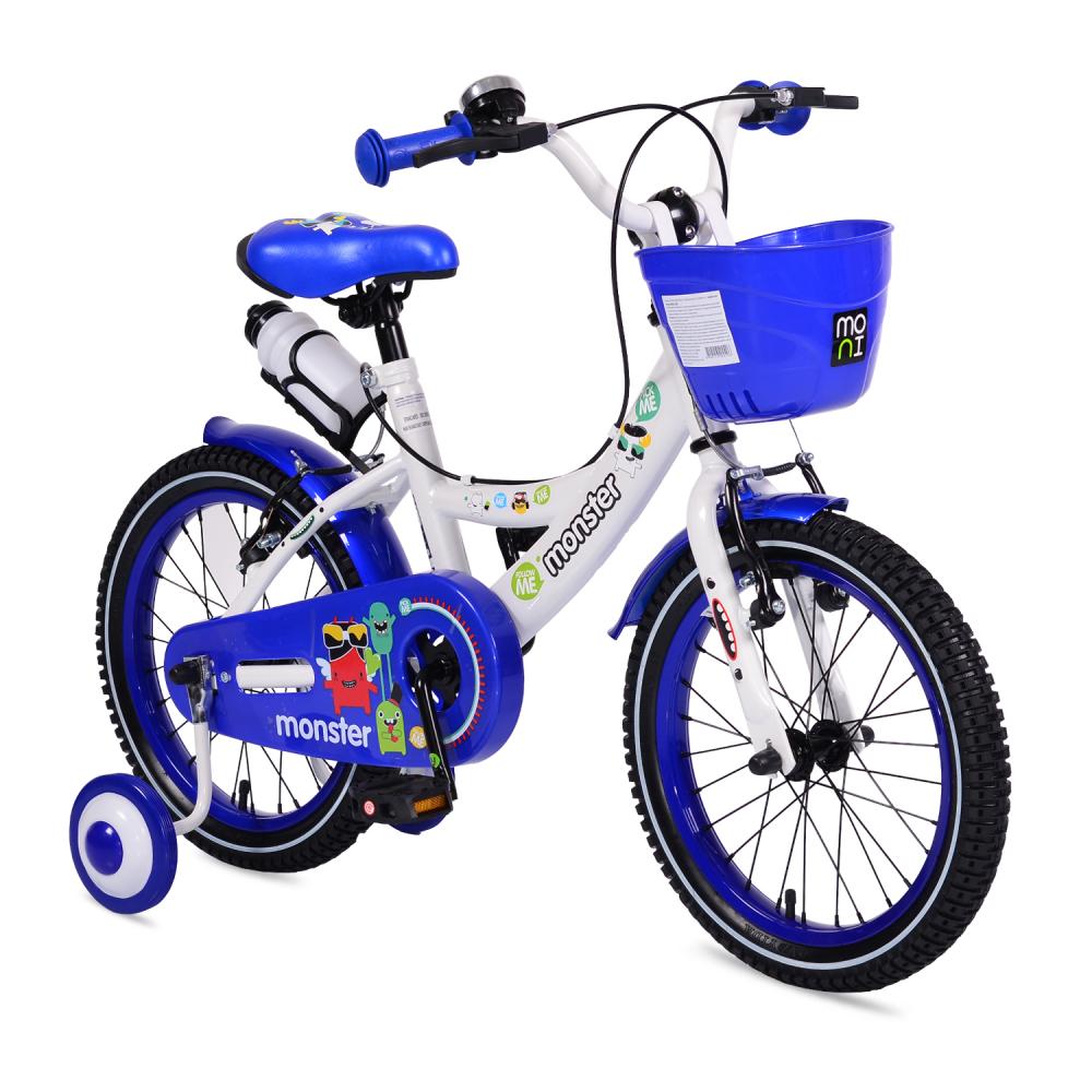 Bicicleta pentru baieti cu roti ajutatoare si cosulet 16 inch Little Monster Blue marca MONI cu comanda online