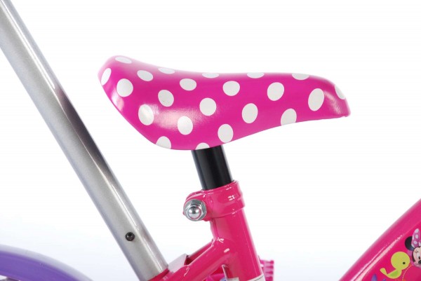 Bicicleta pentru fete 10 inch cu maner roti ajutatoare si cosulet Minnie Mouse marca Volare cu comanda online