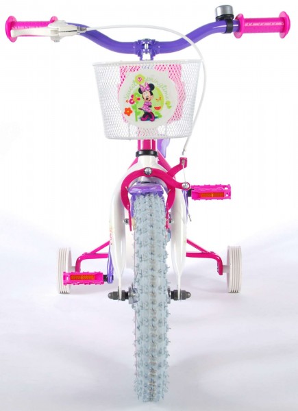 Bicicleta pentru fete 14 inch cu scaun pentru papusi roti ajutatoare si cosulet Minnie Mouse marca Volare cu comanda online