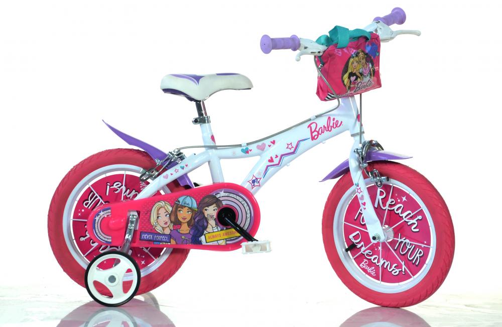 Bicicleta pentru fetite Barbie diametru 14 inch marca DINO BIKES cu comanda online