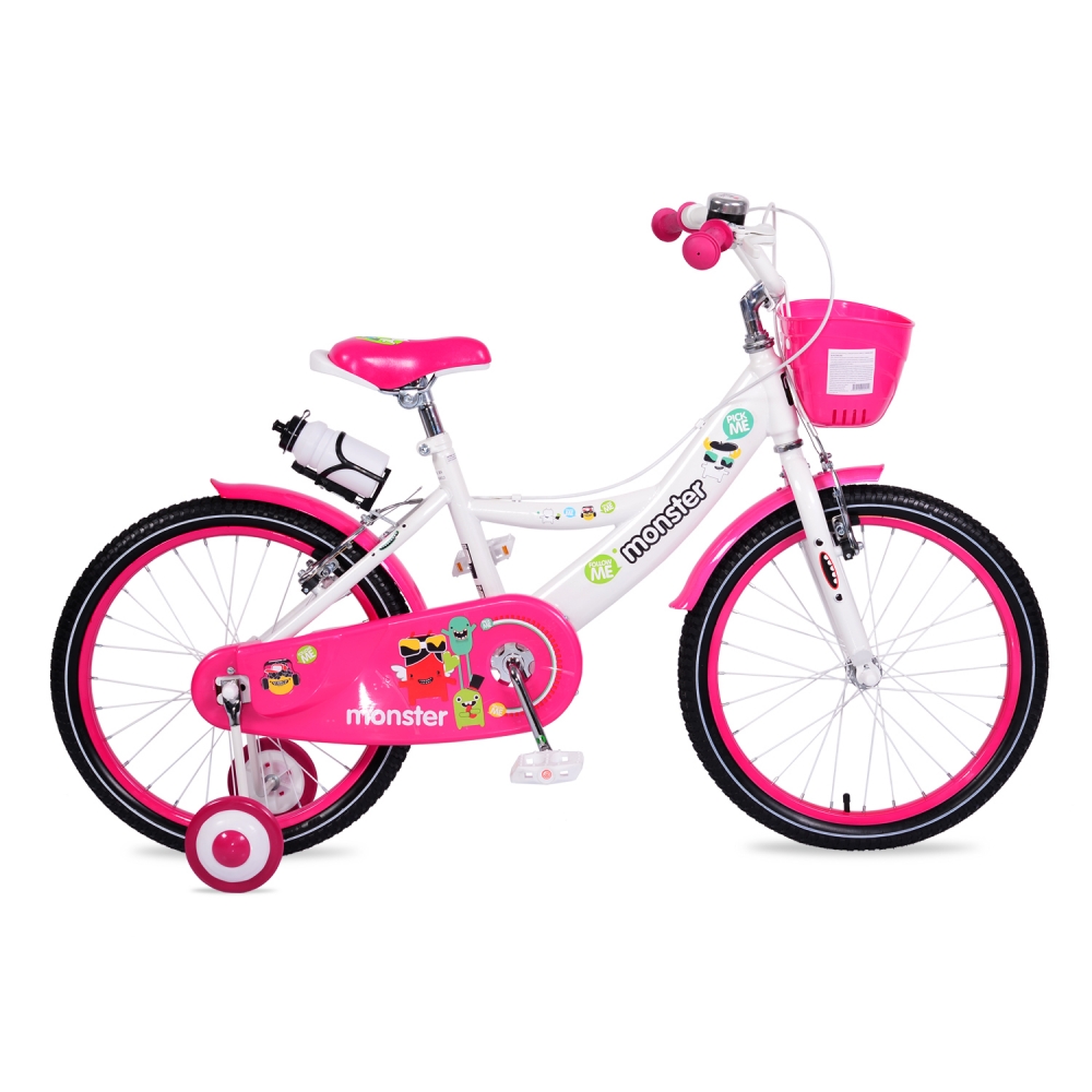 Bicicleta pentru fetite cu roti ajutatoare Little Monster Pink 20 inch marca MONI cu comanda online