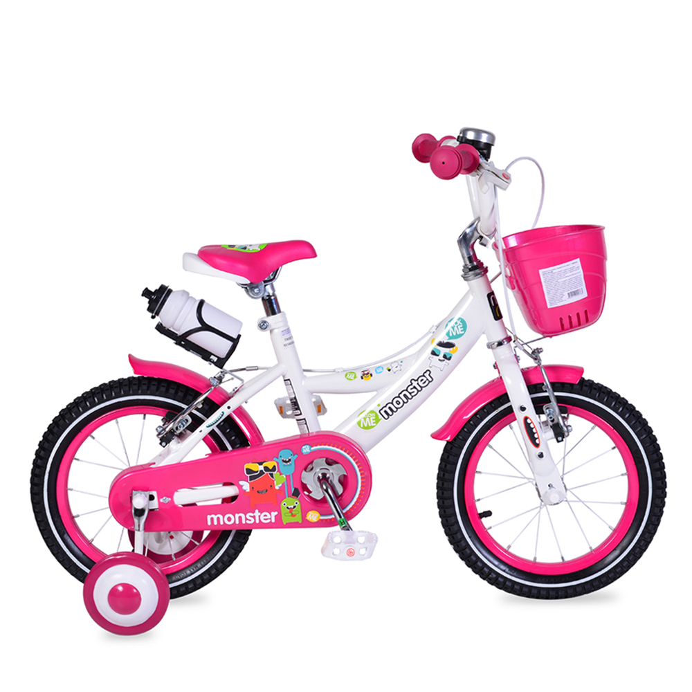 Bicicleta pentru fetite cu roti ajutatoare si cosulet 14 inch Little Monster Pink marca MONI cu comanda online