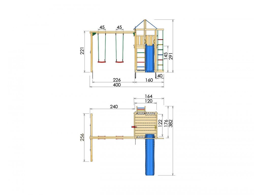 Complex de joaca Jungle Gym Lodge-Playhouse-Swing marca JUNGLE GYM cu comanda online