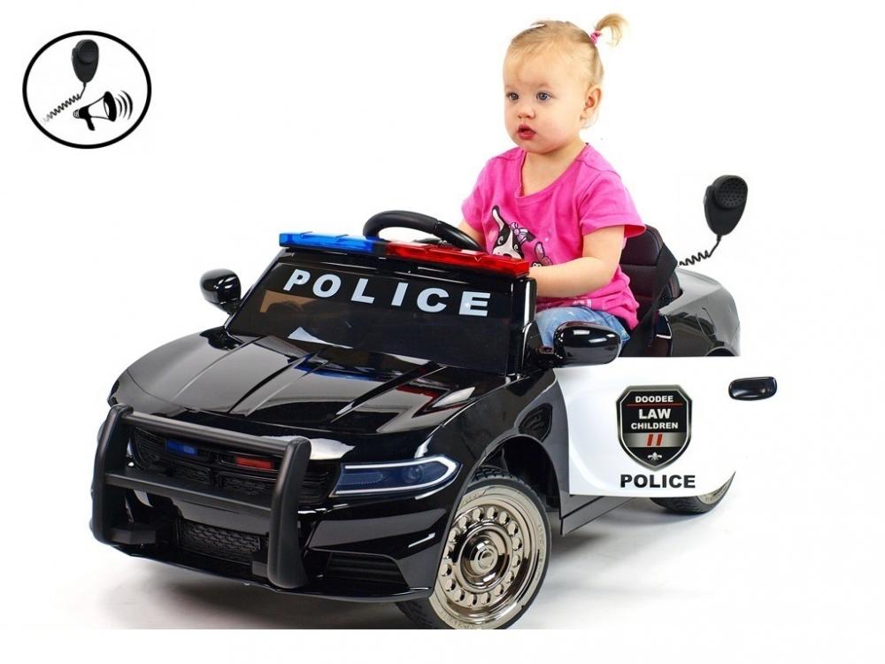 Masinuta electrica Police Patrol Black cu scaun de piele marca KikkaBoo cu comanda online