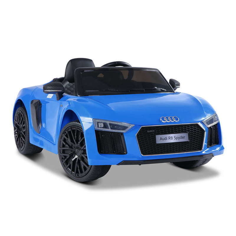 Masinuta electrica cu roti din cauciuc si scaun de piele Audi R8 Spyder Blue marca Audi cu comanda online