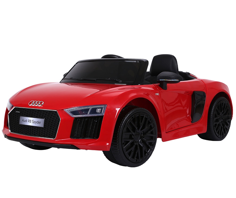 Masinuta electrica cu roti din cauciuc si scaun de piele Audi R8 Spyder Red marca Audi cu comanda online