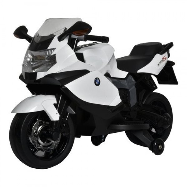 Motocicleta electrica BMW K130S cu sunete si lumini pentru copii alba marca Globo cu comanda online