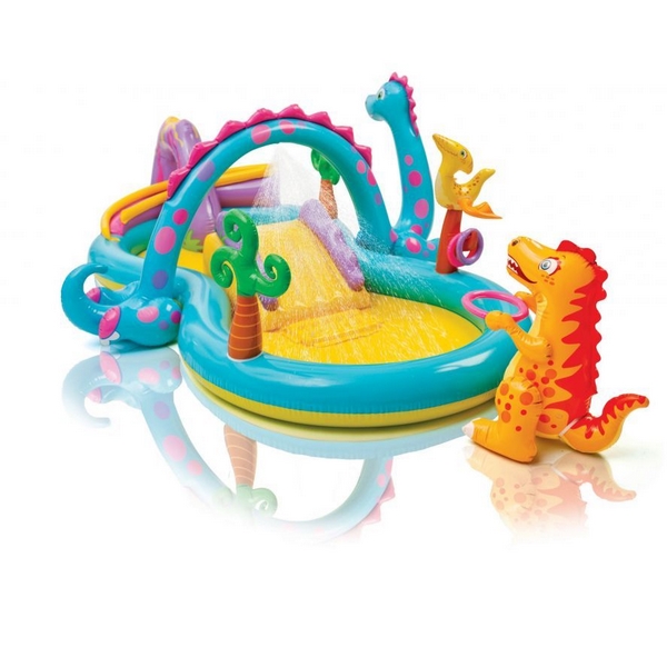 Piscina gonflabila pentru copii cu tobogan si dinosauri Intex marca Ecotoys cu comanda online