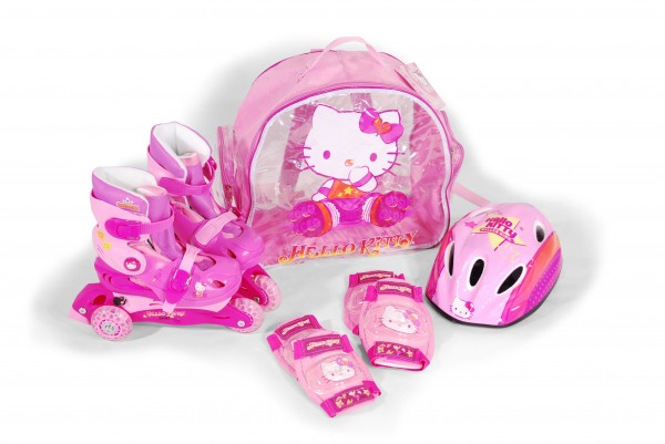 Role copii Saica reglabile 31-34 Hello Kitty cu protectii si casca in ghiozdan marca Saica cu comanda online