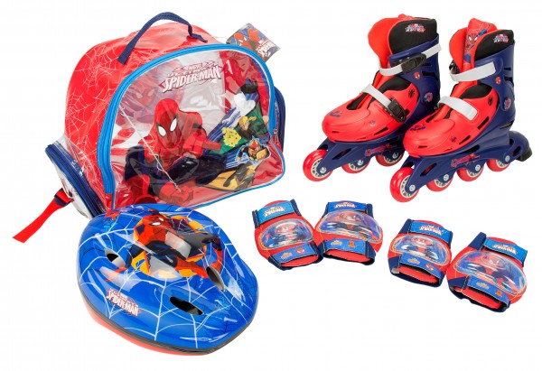 Role copii Saica reglabile 35-38 Spiderman cu protectii si casca in ghiozdan marca Saica cu comanda online