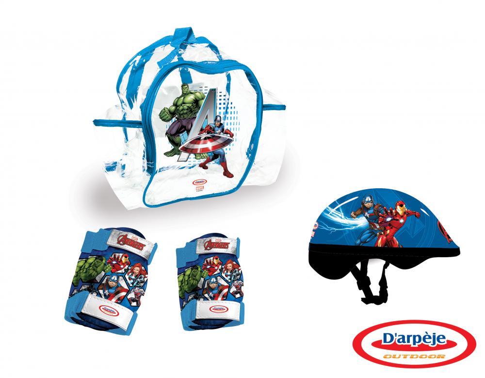 Set protectie in rucsac Avengers casca, genunchiere, cotiere marca DArpeje cu comanda online