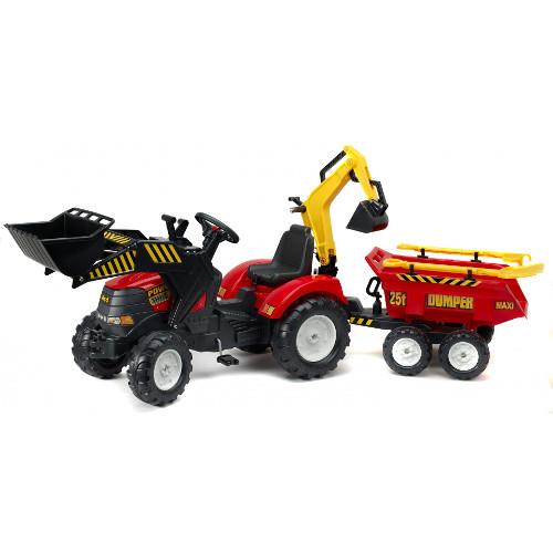 Tractor Powerloader Rosu cu Cupa Functionala Excavator Remorca Grebla si Lopata marca FALK cu comanda online