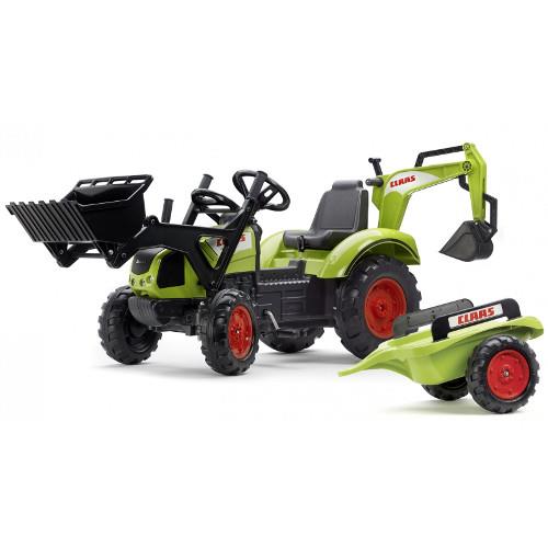 Tractor cu pedale Claas Arion 430 cu cupa, excavator si remorca marca FALK cu comanda online