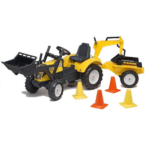 Tractor cu pedale Ranch Trac cu cupa, excavator, remorca si casca protectie marca FALK cu comanda online