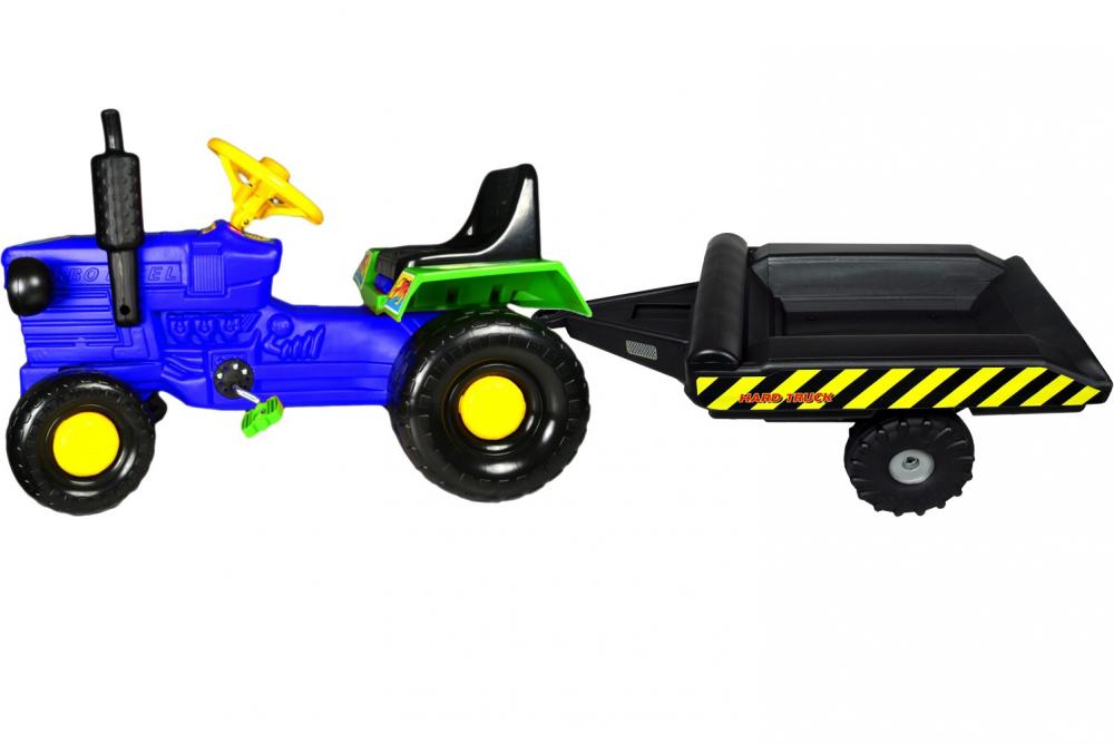 Tractor cu pedale si remorca Turbo blue marca Super Plastic Toys cu comanda online