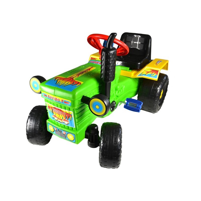 Tractor cu pedale si remorca Turbo green marca Super Plastic Toys cu comanda online