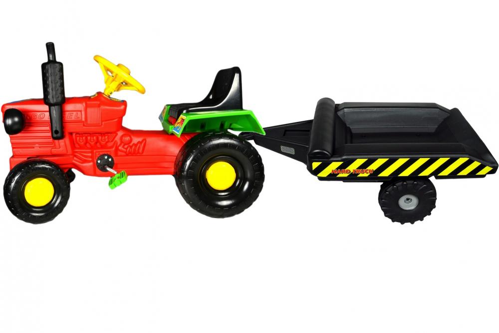 Tractor cu pedale si remorca Turbo red marca Super Plastic Toys cu comanda online